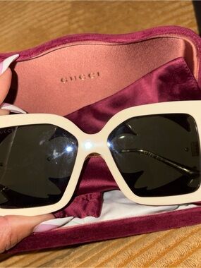 Gucci Women's White Square Frame Sunglasses with Black Lenses